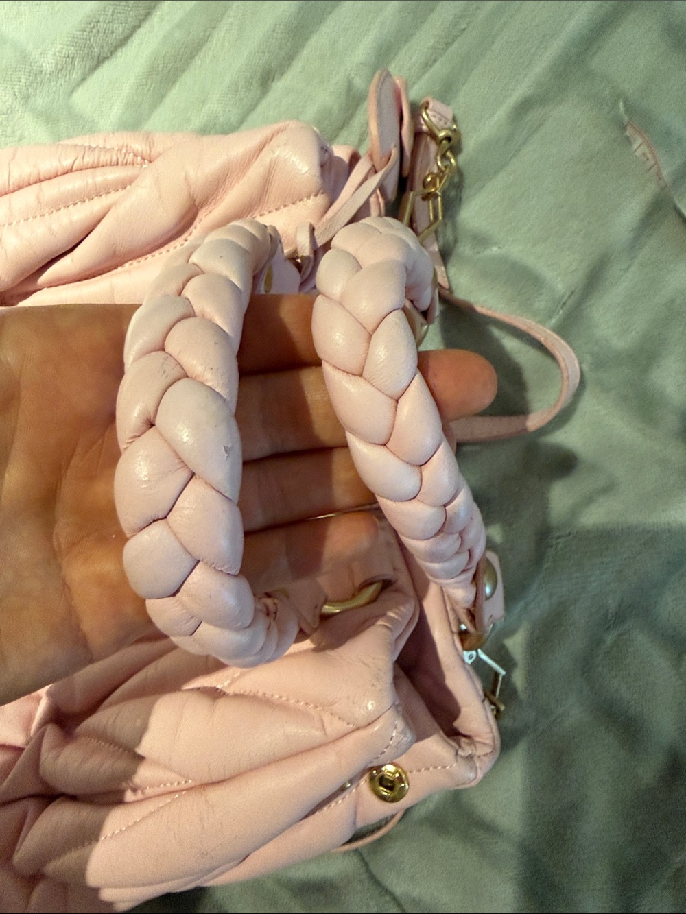 Miu Miu Pink Quilted Satchel with Gold Hardware and Braided Handles - Picture 8 of 8
